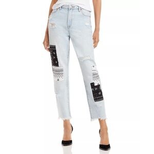 Blanknyc High Rise Patchwork Straight Leg Jeans in Late Night